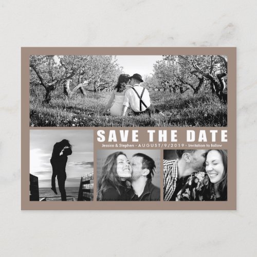 Save The Date 4 Photo Collage Beige Postcard
