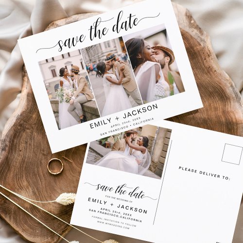 Save the Date 4 Photo Elegant Editable Modern Postcard