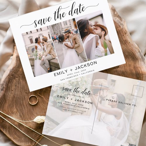 Save the Date 4 Photo Elegant Editable Modern Postcard