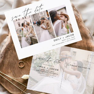 Save the Date 4 Photo Elegant Editable  Postcard