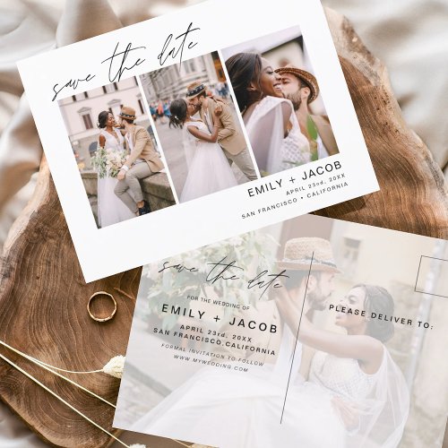 Save the Date 4 Photo Elegant Editable Postcard