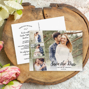 Save the Date 4 Photos Collage Pretty Text Overlay Postcard