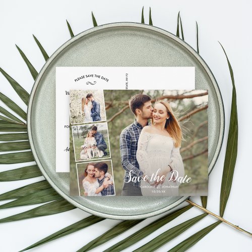 Save the Date 4 Photos Collage Pretty Text Overlay Postcard