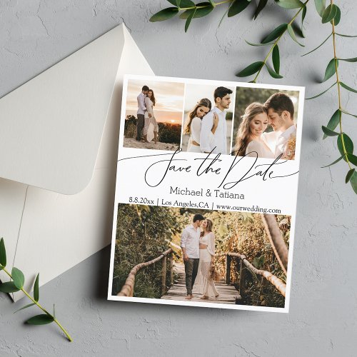  save the date 4 photos collage wedding card