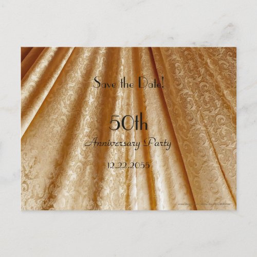 Save the Date 50th Anniversary Floral Gold Fabric Announcement Postcard