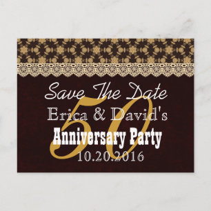 Save the Date 50th Anniversary GOLD BLACK V01A Announcement Postcard