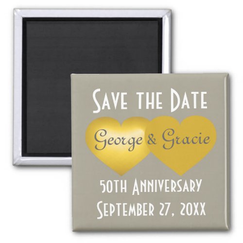 Save the date 50th anniversary gold hearts magnet