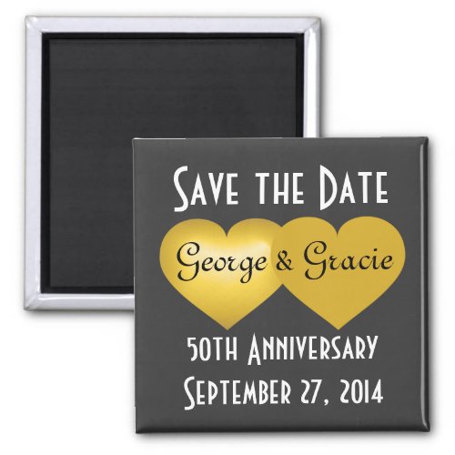 Save the date 50th anniversary gold hearts magnet