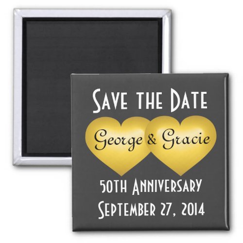 Save the date 50th anniversary golden hearts magnet