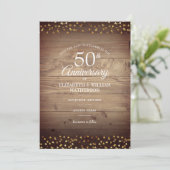 Save the Date 50th Anniversary Rustic Gold Hearts  Invitation (Standing Front)