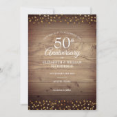 Save the Date 50th Anniversary Rustic Gold Hearts  Invitation (Front)