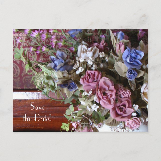 Save the Date 50th Anniversary Vintage Floral Announcement Postcard (Front)