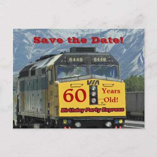 Save the Date 60th Birthday Party Railroad Train Announcement Postcard