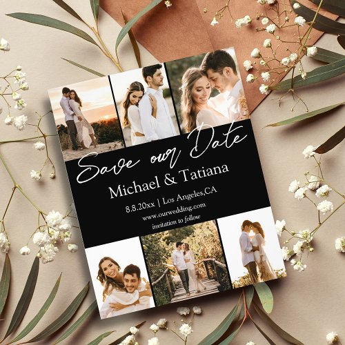  save the date 6 photos collage wedding black flyer