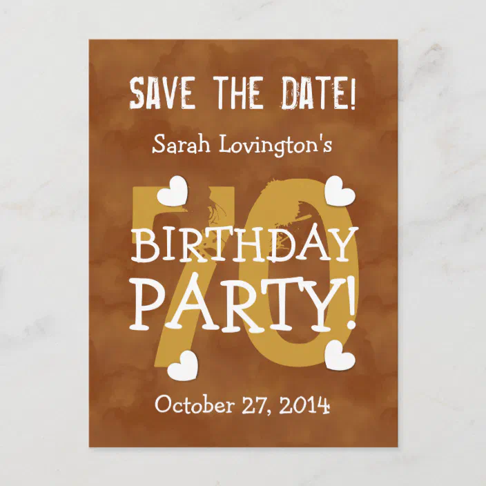 Save The Date 70th Birthday Party V70b Gold Announcement Postcard Zazzle Com