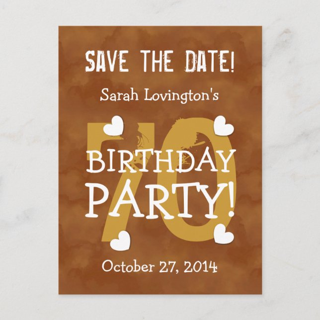 Save the Date 70th Birthday Party V70B GOLD Announcement Postcard (Front)