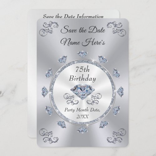Save the Date 75th Birthday Party Diamond Jubilee Invitation