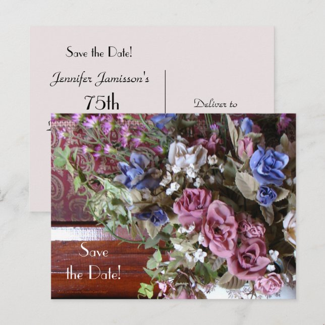 Save the Date 75th Birthday Party Floral  Announcement Postcard (Front/Back)