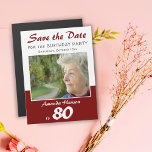 Save the Date 80th Birthday Party Photo Magnet<br><div class="desc">Save the Date 80th Birthday Party Photo Magnet Card with a custom photo - add your photo and personalize it with your information. The card is dark red with a trendy script.</div>