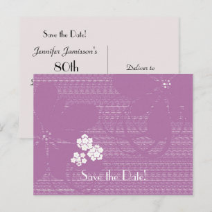 Save the Date 80th Birthday Party Purple Floral Announcement Postcard