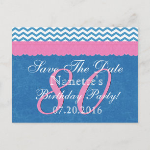 Save the Date 80th Birthday Pink Blue Lace Announcement Postcard