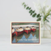 Save the Date 80th Birthday Red Canoes, Name,   Announcement Postcard (Standing Front)