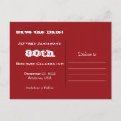 Save the Date 80th Birthday Red Canoes, Name,   Announcement Postcard (Back)