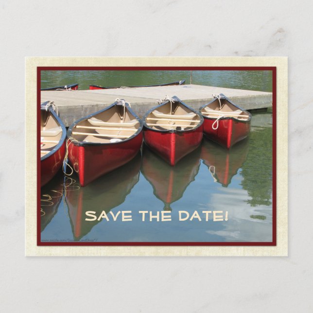 Save the Date 80th Birthday Red Canoes, Name,   Announcement Postcard (Front)