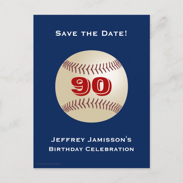 Save the Date 90th Birthday Baseball Postcard (Front)