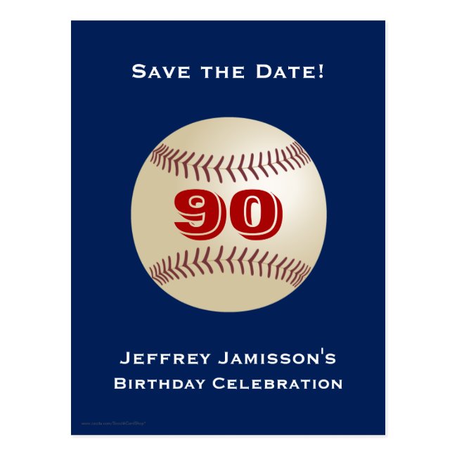 Save the Date 90th Birthday Baseball Postcard