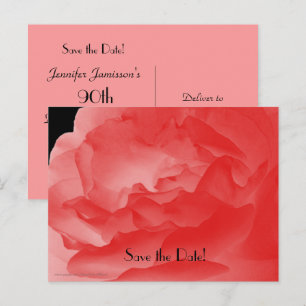 Save the Date 90th Birthday Party Coral Pink Rose Announcement Postcard