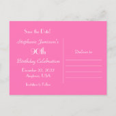 Save the Date 90th Birthday Party, Pink Abstract Announcement Postcard (Back)