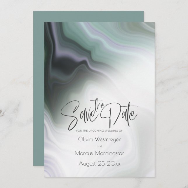 Save the Date | Abstract Dusty Sage Pale Violet  Invitation (Front/Back)