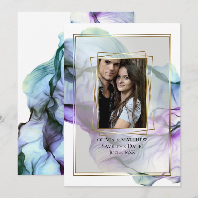 Save the Date | Abstract Ink Teal Indigo Swirls Invitation (Front/Back)