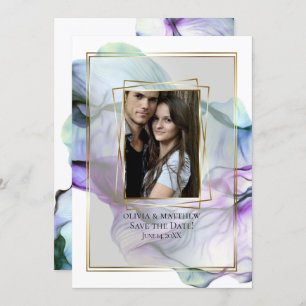 Save the Date Abstract Ink Teal Indigo Swirls Invitation