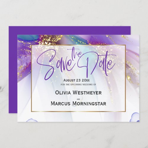 Save the Date  Abstract Teal Purple Abstract Invitation