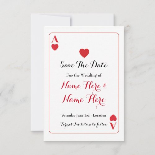Save The Date Ace of Hearts Red Wedding Invite
