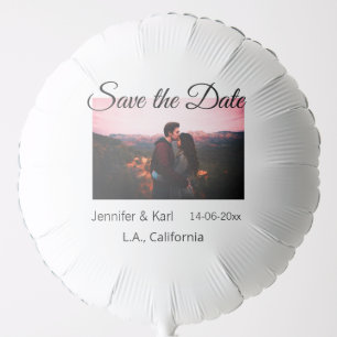 Save the date add couple name place date photo tex balloon
