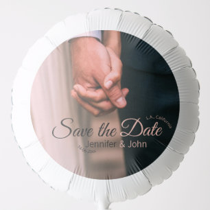 Save the date add couple name place date photo tex balloon