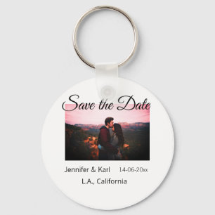Save the date add couple name place date photo tex keychain