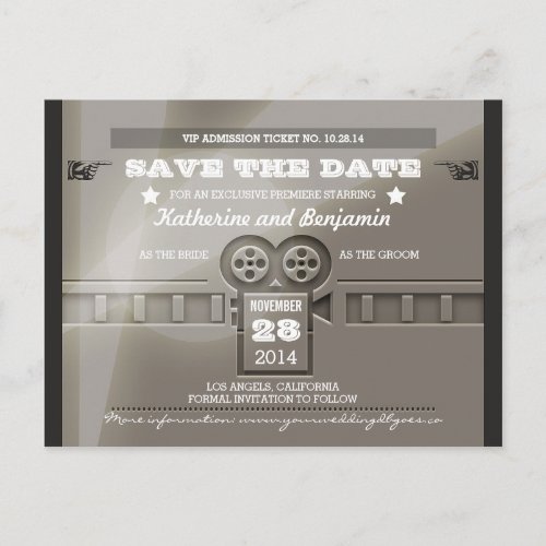 Save the date admission movie ticket postcards