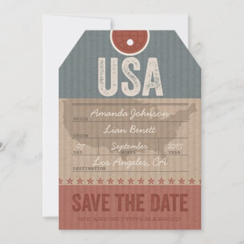 Save the Date Airmail Luggage Tag USA