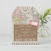 Save the Date Airmail Luggage Tag World Map (Standing Front)
