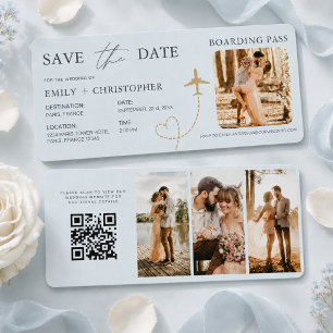 Save the Date Airplane Boarding Pass Plane QR Code