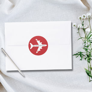 Save The Date Airplane Hearts Wedding Custom Classic Round Sticker