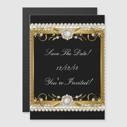 Save The Date All Occasions Diamond Trim Gold 2 Magnetic Invitation