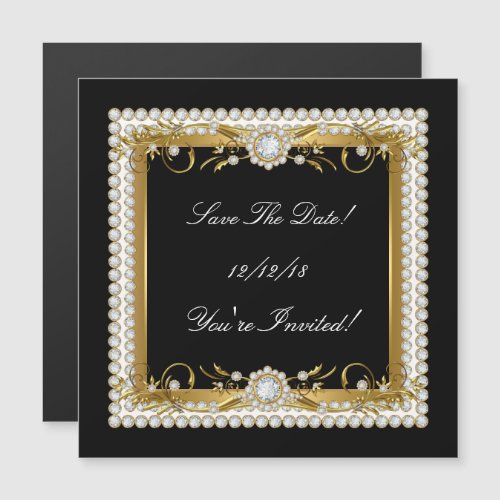 Save The Date All Occasions Diamond Trim Gold Magnetic Invitation