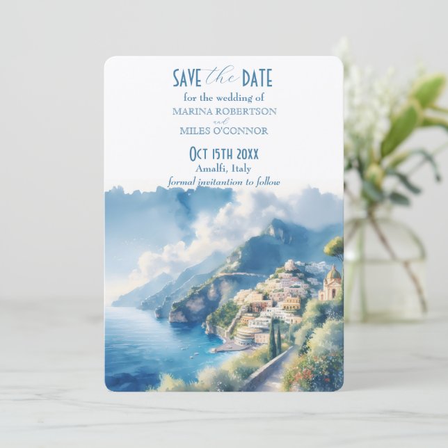 Save The Date Amalfi Watercolor Italy Destination Invitation (Standing Front)