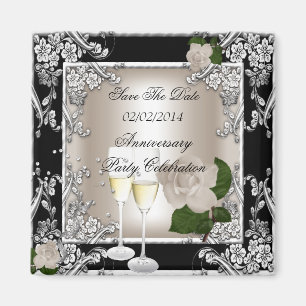 Save The Date Anniversary Wedding Cream Black Magnet