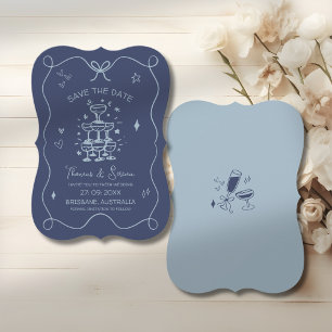 Save The Date Announcement Hand Drawn Doodle Blue